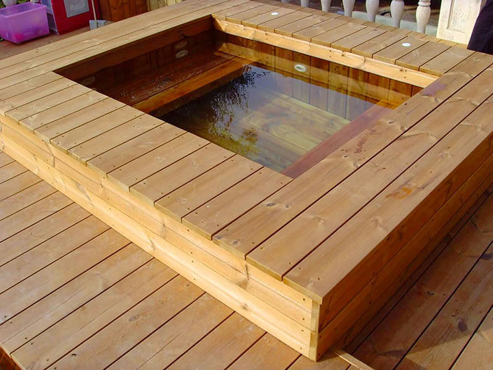 Jacuzzi spa extérieur en bois carré avec jets hydromassants
